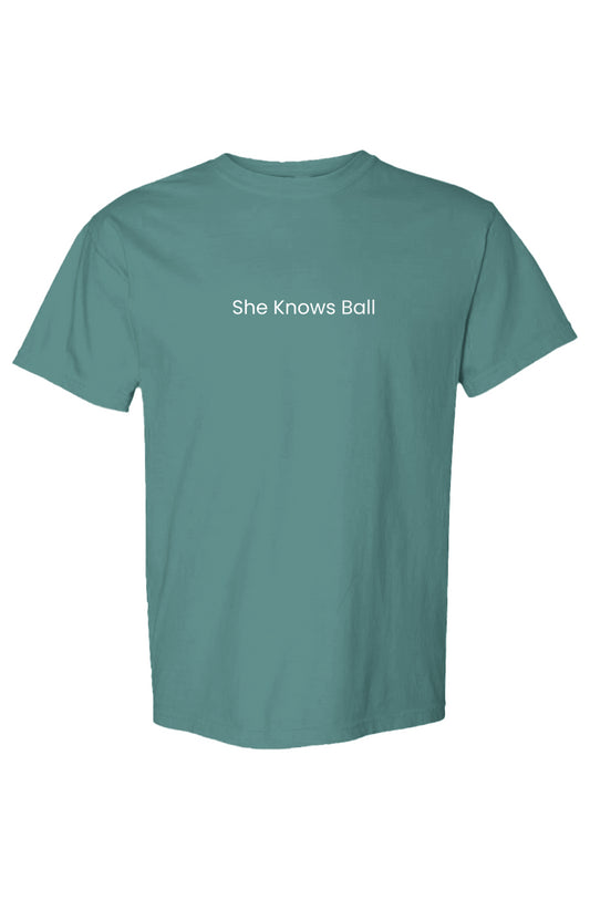 She Knows Ball - Transfer Print Heavyweight T Shirt